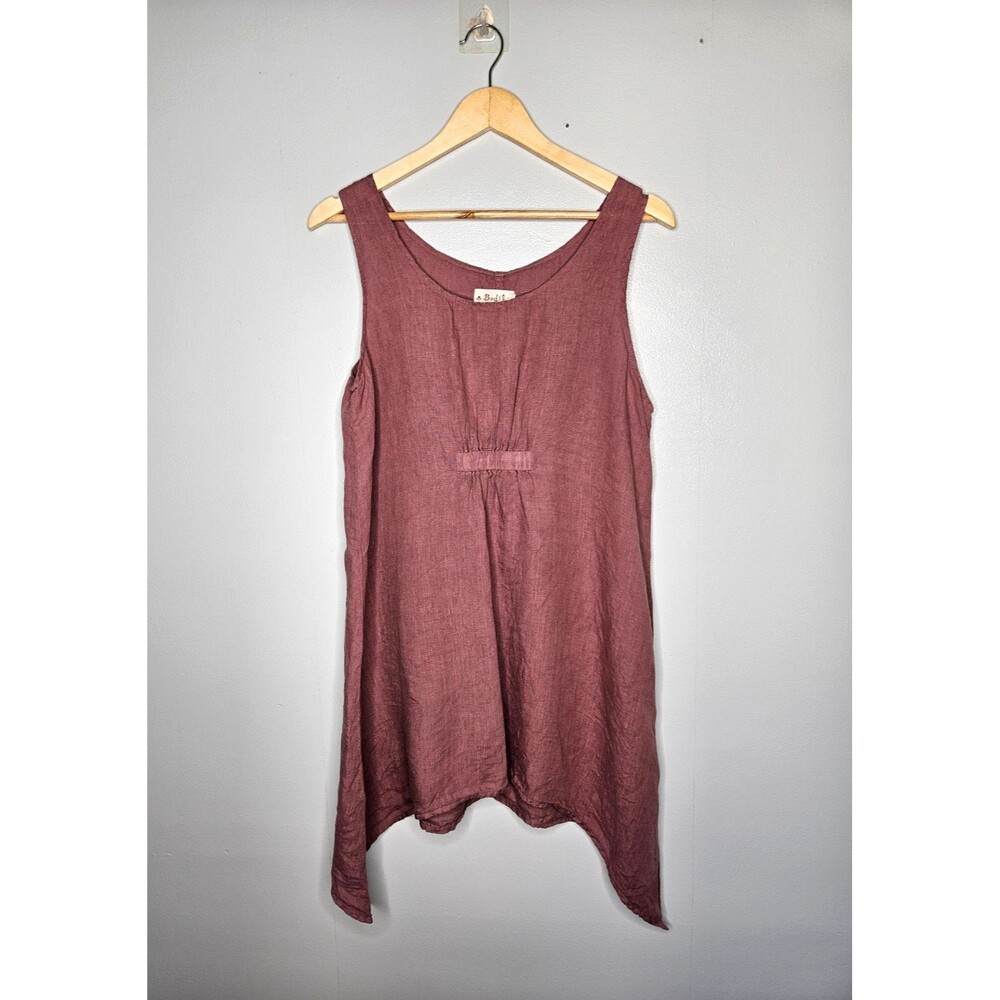 BODIL Linen Sleeveless Tunic Top Medium Pink Purple Shark Bite Hem Lagenlook